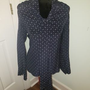 Banana Republic navy, monogram silk necktie blouse